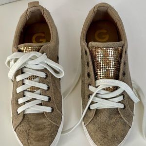NWT rare vtg Guess gold mesh & canvas taupe sneakers